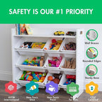 Humble Crew Toy Storage Organizer with Top Shelf and 9 Removable Bins, White/White – Toddler Bookshelf with Toy Organizer - M