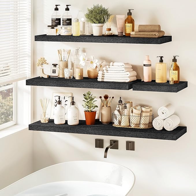 Vivelove 36 Inch Floating Shelves, Deep Wall Shelves with Invisible Brackets, Display Shlf for Bathroom Living Room Kitchen B
