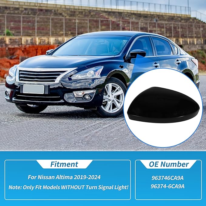 Motoforti Left Side Wing Mirror Cover for Nissan Altima 2019-2024, Car Rear View Mirror Cover Cap No.963746CA9A, Car Exterior Door Side Rearview Mirror Cap Mirror Housing, Glossy Black