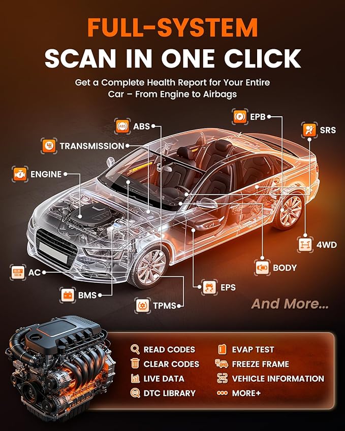 ANCEL DS500BT Bidirectional Scan Tool, Full-System Automotive Diagnostic Scanner with 28+ Services, Injector Coding,