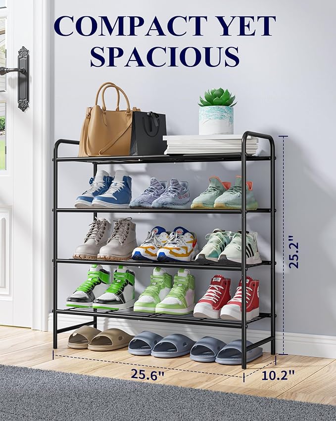 Kitsure Shoe Rack - Stainless Steel Shoe Organizer, Sturdy Shoe Rack for Closet and Front Door Entrance, Free Standing Shoe S