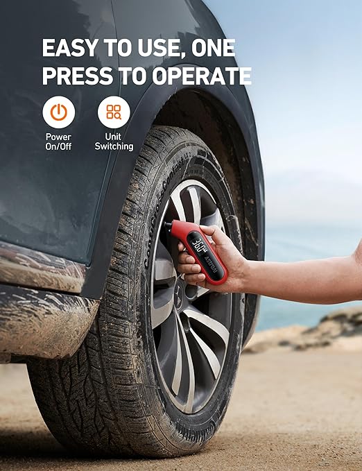 AstroAI Digital Tire Pressure Gauge 3-300PSI Calibrated to ANSI B40.7 Grade 2A (0.5%), Backlight and Flashlight, Presta Valve Adaptor Included, 4 Units, AAA Batteries, Red, 2Pack
