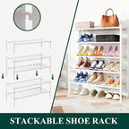 Smiry Shoe Rack, 4 Tier Bamboo Shoe Organizer, Stackable Free Standing Wooden Shoe Storage Shelf for Closet, Entryway, Front 
