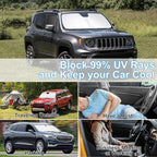 3PCS Car Window Shades Front Windshield Sun Shade Foldable Window Shade Custom Fit for 2016-2019 Jeep Renegade Accessories Car Shades for Front Windows Anti-UV Rays Block Heat