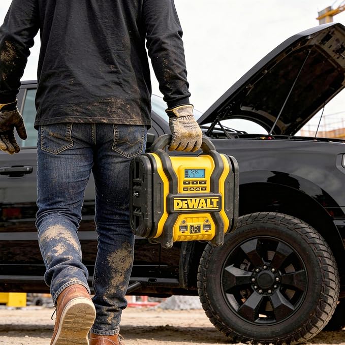 DEWALT DXAEPS14 2000 Peak Battery Amp 12V Automotive Battery Booster Jump Starter/Power Station with 120 PSI Compressor,