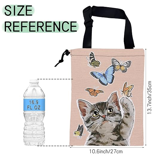 Cute Cat Car Garbage Bag,Flying Butterflies Waterproof Small Car Trash Bag Hanging Back of Seat,Drawstring Hanging Car Trash Bag with Adjustable Buckle for Car Accessories