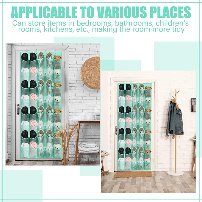 Windyun 40 over the Door Shoe Organizer Large Mesh Pocket Hanging Shoe Rack for Closet Turquoise Nonslip Behind Door Storage 