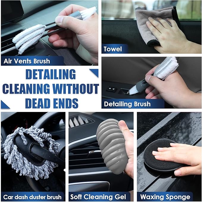 Viewsun 21Pcs Car Cleaning Kit with High Power Handheld Vacuum, Car Wash Mop with Long Handle, Bucket, Detailing Brush Set, W