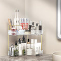 Makeup Organizer Countertop 2 Tier, Corner Bathroom Countertop Organizer with Toothbrush and Makeup Brush Holder, Corner Vani