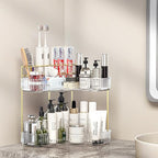 Makeup Organizer Countertop 2 Tier, Corner Bathroom Countertop Organizer with Toothbrush and Makeup Brush Holder, Corner Vani