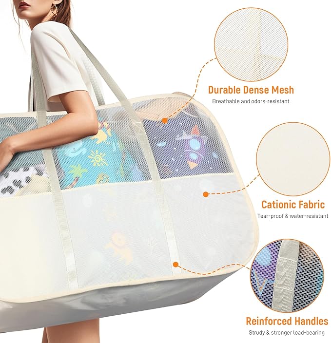 Collapsible Laundry Baskets with 3 Compartment, 150L Tear-proof Pop Up Hamper, Foldable Laundry Basket with Tote Handles, Dir