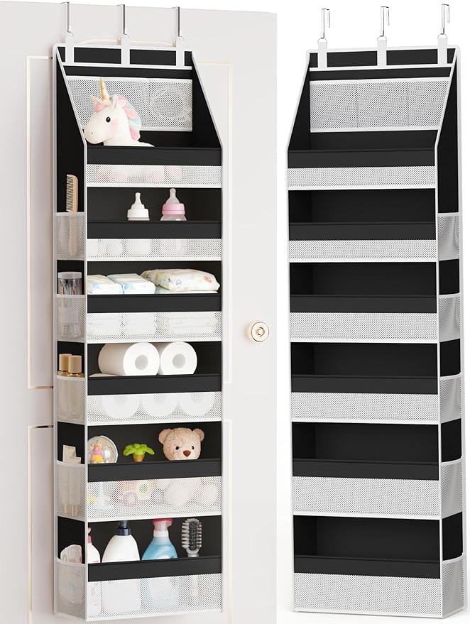 Criusia Over the Door Organizer, Heavy-Duty 6-Shelf Hanging Storage with 13 Mesh Pockets, 55lbs Capacity Behind the Door Stor