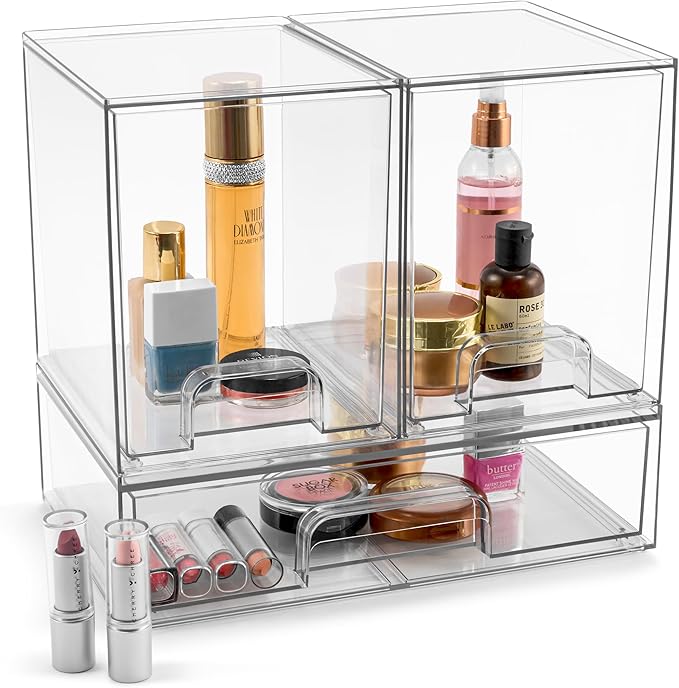 Sorbus Acrylic Storage Containers - 3 Pack, Stackable Storage Bins Set for Bathroom Organization - Clear Acrylic Drawer Organ