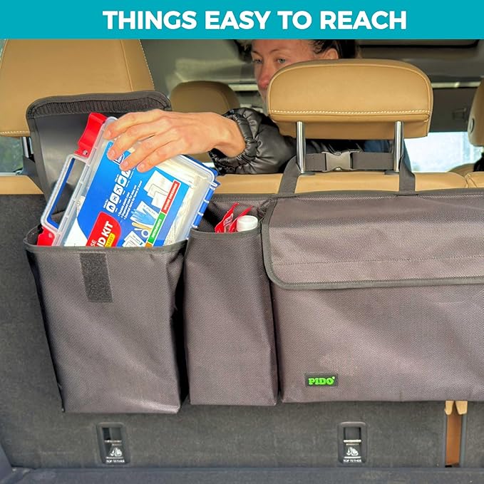 PIDO Hanging Trunk Organizer, Backseat Trunk Organizer for SUV, Hanging Car Storage Bag with Large Pockets for Sedan, Truck, V