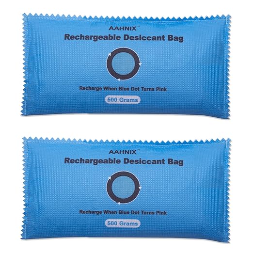 Silica Gel Desiccant Packets, Indicating Moisture Absorbers for Safes, 500g × 2pcs Rechargeable Desiccant Packs for car