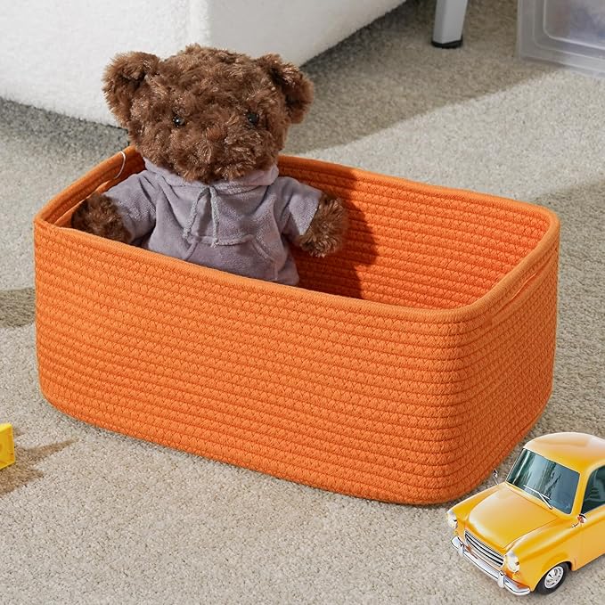 3-Pack Storage Baskets for Organizing | Woven Shelf Toy Basket | Rope Baskets for Gifts Empty | Closet Organizer Bins with Ha