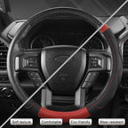 West Llama Car Steering Wheel Cover for Ford F-150, F-250, F-350, Expedition with 3D Texture (Black+Red-Large Size)