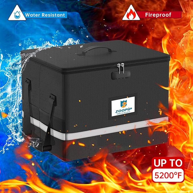 Fireproof File Box with Lock, 5200°F Document Box Storage Organizer, Suitable for Hanging File Folders in Letter Size, Collap