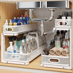 2 Pack 21.3IN-Depth Under Sink Organizer with Smooth Cylindrical Rail,2-Tier Pull Out Multi-Purpose Cabinet Storage for Bathr