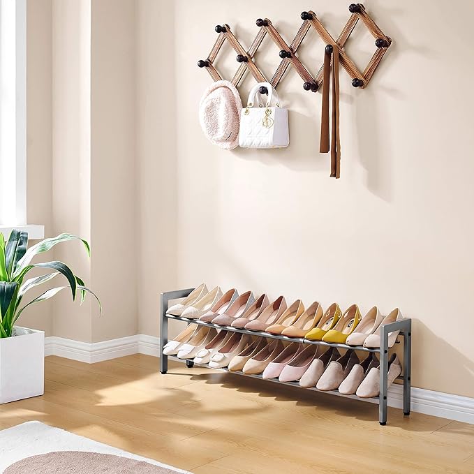 FAVOOSTY 2-Tier Expandable Shoe Rack, Adjustable Shoe Shelf Storage Organizer Space Saving Metal Free Standing Shoe Rack for 