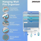5 Tier Wall File Organizer - Hanging File Organizer with 5 Hooks, Mail Holder Wall Mounted for Papers, Folders, Magazines, Bi
