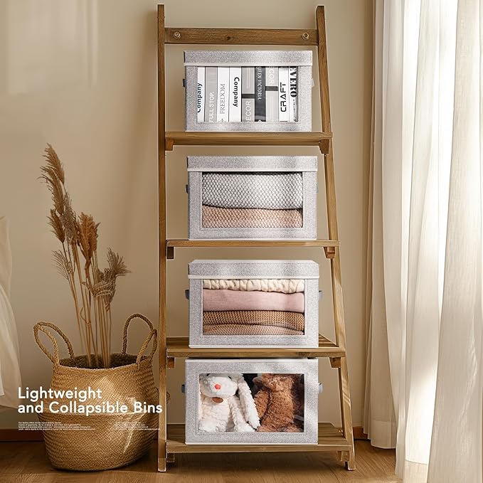 Homsorout Large Storage Baskets Bins with Lids - Stackable Cube Bins for Closet, 3 Pack Windows Organizer Bins, Home Organize