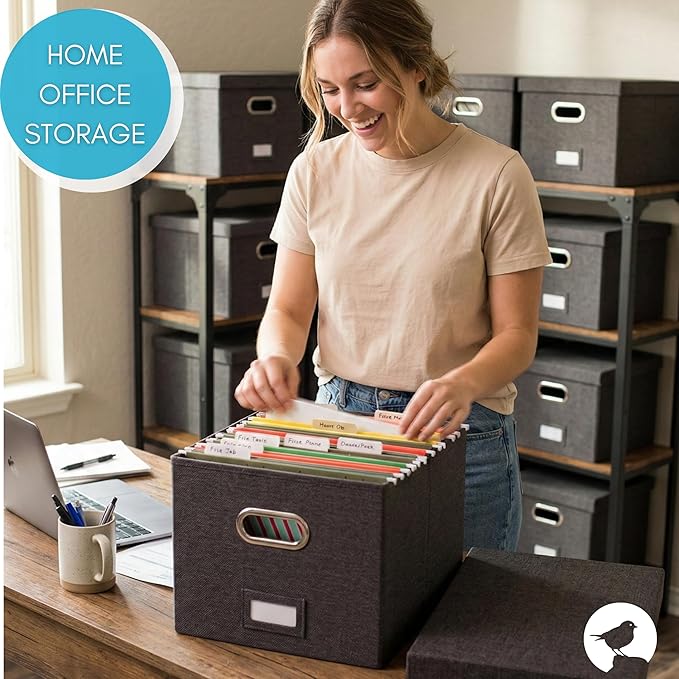 Internet's Best Collapsible File Storage Organizer | Decorative Linen Filing & Storage Office Box | Letter/Legal | Grey