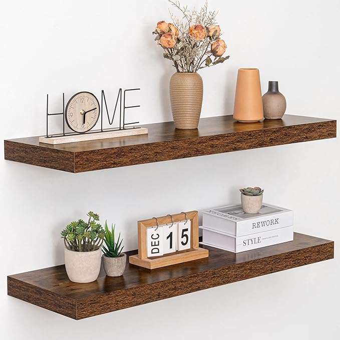 36 Inch Floating Shelves, 12" Deep Floating Shelf Wall Mounted, 36" Wall Shelves, Rustic Deep Bookshelf, Extra Deeper & Thick