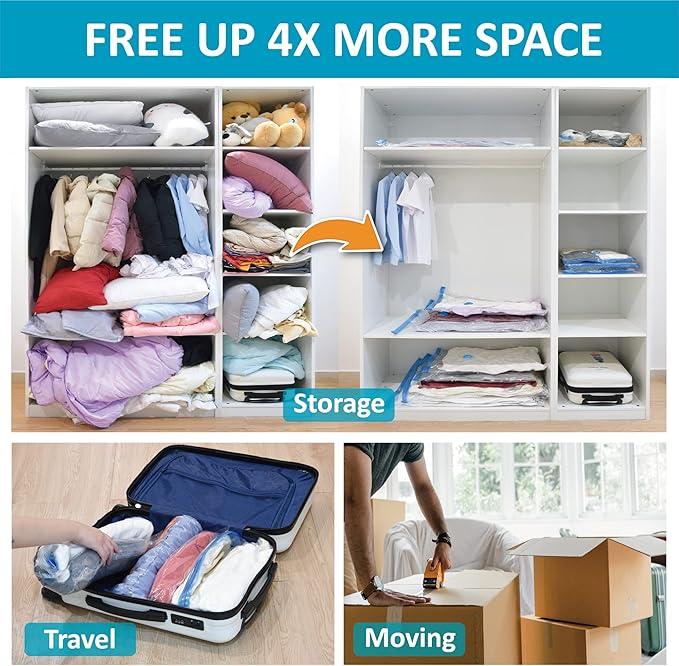 Cozy Essential Vacuum Storage Bags, 80% Compression Vacuum Seal Space Saver Plastic Packaging Bags for Clothes, Blankets, Pil