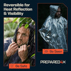 PREPARED4X Emergency Mylar Poncho – Survival Rain Poncho with Hood – Lightweight, Compact, Reusable Emergency Blanket Poncho 