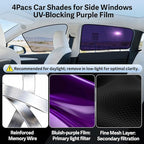 ZATOOTO Tesla Model 3 Car Window Shades 4Pack | Clear for Safe Driving | Bluish-Purple for Passenger Comfort | UV Protection | Static Cling Side Window Sun Shade Blocker with Storage Bag | 2018-2025 |