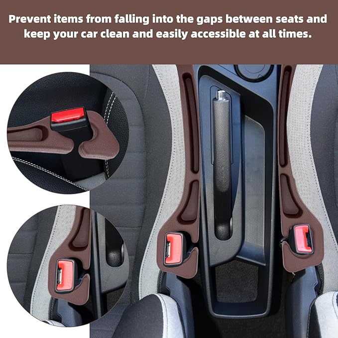 2pcs Car Seat Gap Filler, No Drop Guard Universal Gap Organizer Between Seat and Console Prevents Phone Keys Cards Falling (Brown)