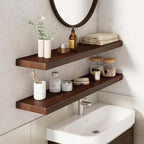 36" Rustic Walnut Wood Floating Shelves, 8 Inch Deep Wall Shelves for Home Decor, Wall Mounted Floating Shelf with Invisible 