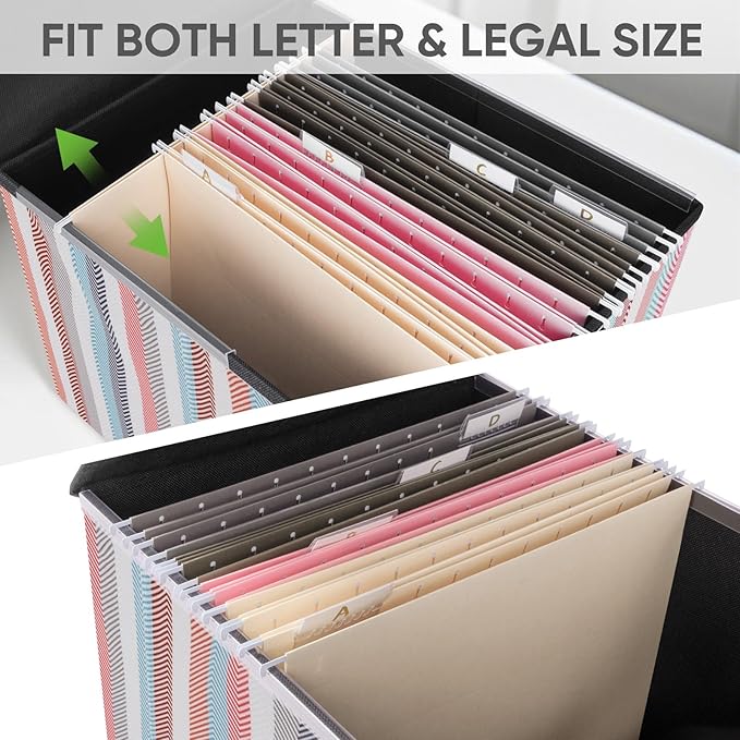 BALEINE File Organizer Box with Lid, Collapsible File Folder Organizer with Plastic Slide, Hanging File Folder Box for Office