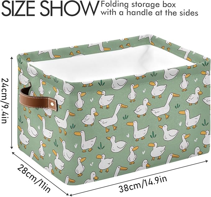 xigua Cartoon Goose Storage Basket Collapsible Storage Bins Waterproof Canvas Storage Basket with Leather Handles for Home Cl
