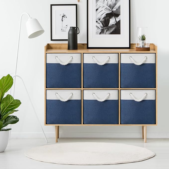 Posprica 11×11×11 Storage Cubes, Collapsible Storage Bins Organizer for Closet, Fabric Storage Box with Cotton Rope Handles, 