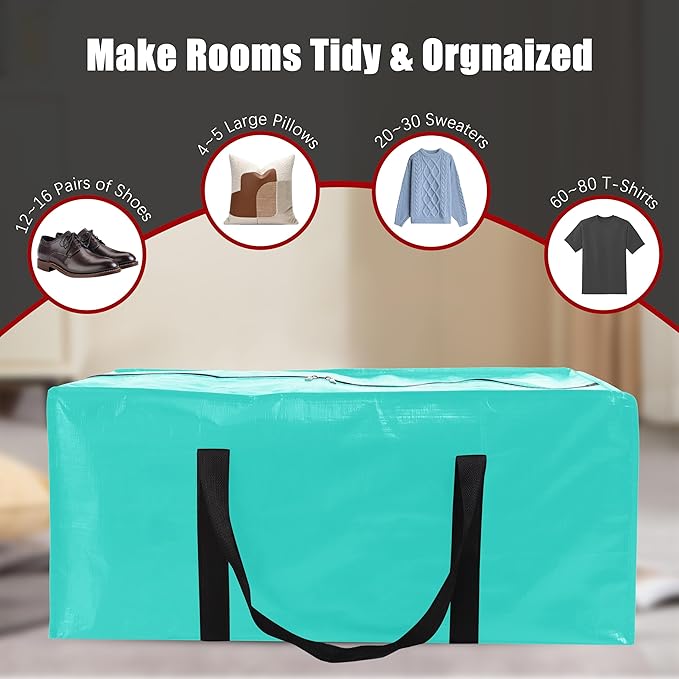 PANDA JOYS 12 Pack Extra Large Moving Bags with Zippers & Carrying Handles, Heavy-Duty Storage Tote for Space Saving Moving S