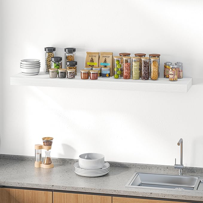 Dreamland 55" Floating Shelves for Wall, 12" Deep Thicker White Floating Shelves, Wall-Mounted Shelves for Bedroom, Living Ro