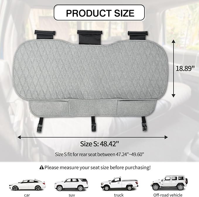 Universal Grey Anti-Slip Rear Car Seat Cover Size S - Faux Linen Bottom Bench Seat Cushion Fits Most of Vehicles Cars Truck S