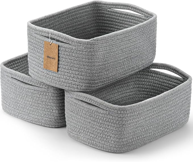 3-Pcs Shelf Baskets for Organizing, Closet Organizer Bins, Small Woven Baskets, Rope Toy Basket, Storage Basket for Shelves, 
