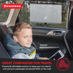 Firestone 2 Pack Retractable Car Window Sunshades - Blocks 99% UV Rays, Lightweight & Compact Car Side Window Screen with Automatic Retract Button, Blocks Glare & Heat, Gray
