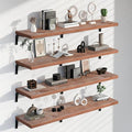 12 Inch Deep Floating Shelves Set of 4, 60 Inch Extra Long Brown Solid Wood Wall Shelves, 5ft Heavy Duty Farmhouse Wall Mount