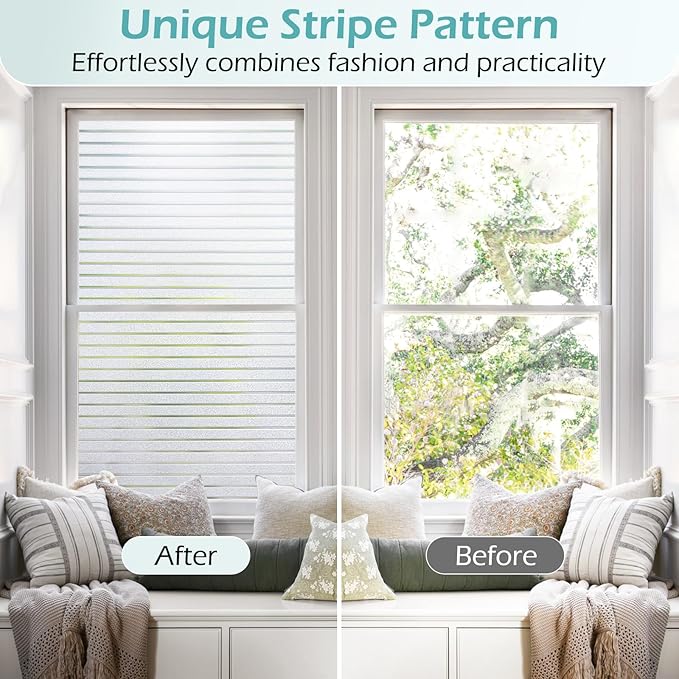DOWELL Window Privacy Film, Frosted Glass Window Film, Static Cling Glass Vinyl, Heat Blocking Frosting Coverings, Removable Door Stickers for Home Office, Non-Adhesive, Reusable, 23.6 x 118.1 inches