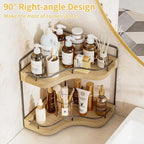 2-Tier Corner Bathroom Counter Organizer with Embedded Screw Holes, Secure & Stable Wood Vanity Shelf for Makeup and Skincare