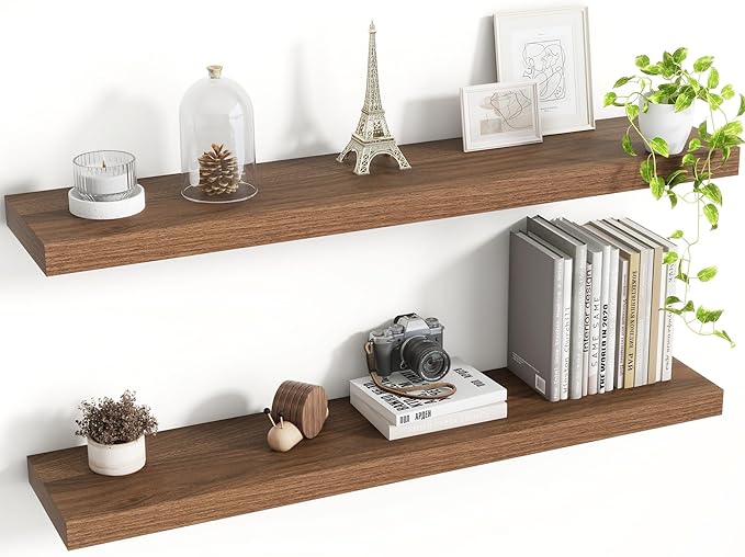 36 Inch Floating Shelves, 8 Inch Deep Floating Shelves for Wall, Hanging Shelf with Invisible Brackets, Deep Shelves for Bath