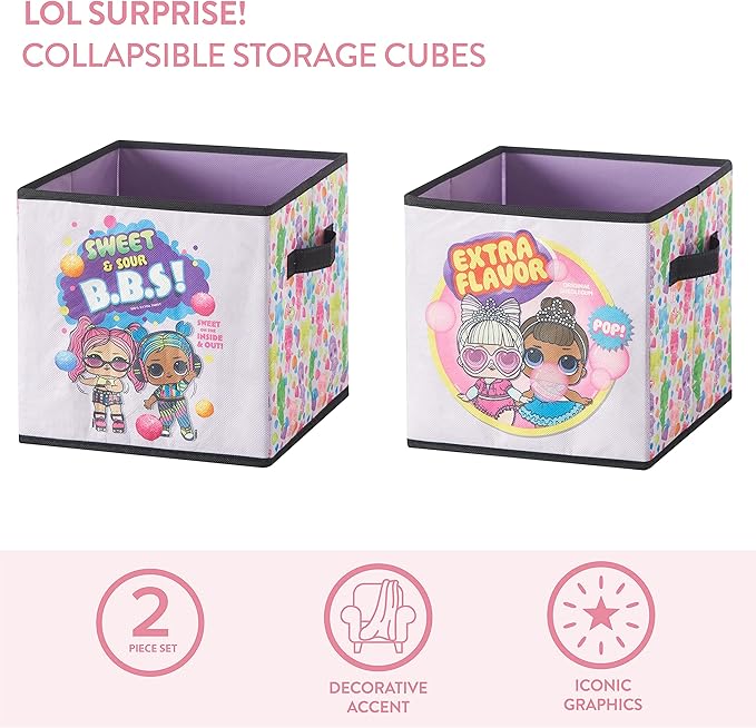 Idea Nuova LOL Surprise Set of Two Spacious Collpasible Storage Cubes, 10"x10"