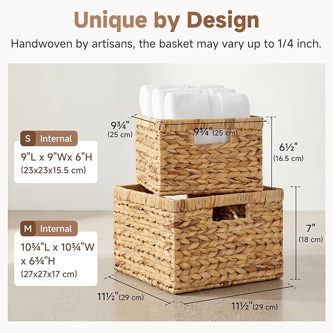 StorageWorks Wicker Storage Basket, Water Hyacinth Basket for Organizing, Decorative Water Hyacinth Storage Baskets, Set of 2