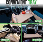 lebogner Steering Wheel Tray, Car Tray for Eating, Hook On Steering Wheel Desk for Food, Laptop and Car Accessories, Car Road Trip Must Haves Gadgets Car Table (Beige, with Tablet Slot)