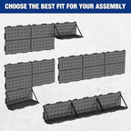 WORKPRO 16”x 16” Metal Peg Board, Foldable Black Pegboard for Wall Organization, Steel Panel with Round Holes & Vertical Slot