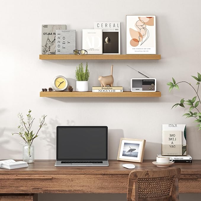 Heimlove Floating Shelves for Wall 32 Inch,Mounted Storage Wood Shelves with Invisible Brackets Hanging Shelf for Bedroom Liv